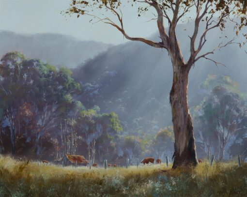 morpeth art gallery, hunter valley, newcastle, nsw, investment art, fine art, original, artwork, collector, investment, artist, oil, landscape, australian bush, sheep, cattle, rays of light, kevin best, stretched canvas, light, outback, high country, muster