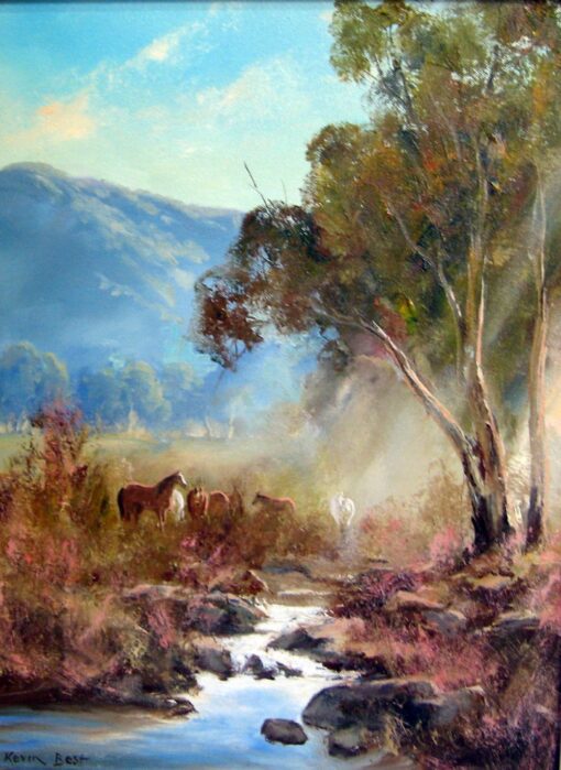 collector, investment morpeth art gallery, hunter valley, newcastle, nsw, investment art, fine art, original, artwork,, artist, oil, landscape, australian bush, sheep, cattle, rays of light, kevin best, stretched canvas, light, outback, high country, muster